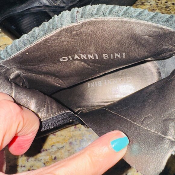 Gianni Bini Black Leather Cowgirl Western Ankle Boots Womens Size 7 Boho Braided - Picture 6 of 12